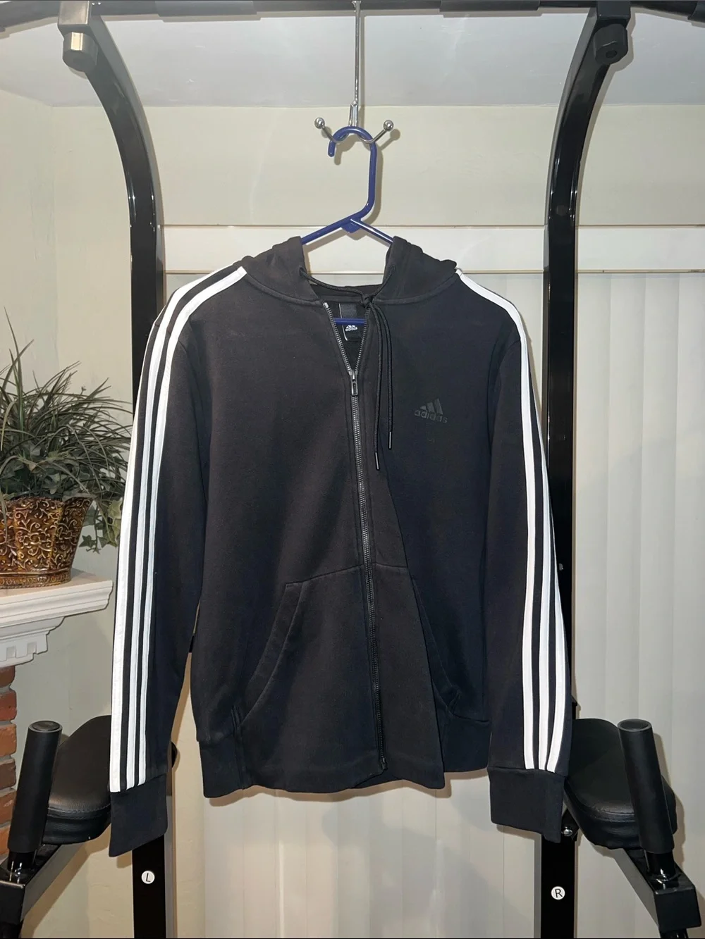 adidas Black Hoodie with White Three-Stripe Sleeves
